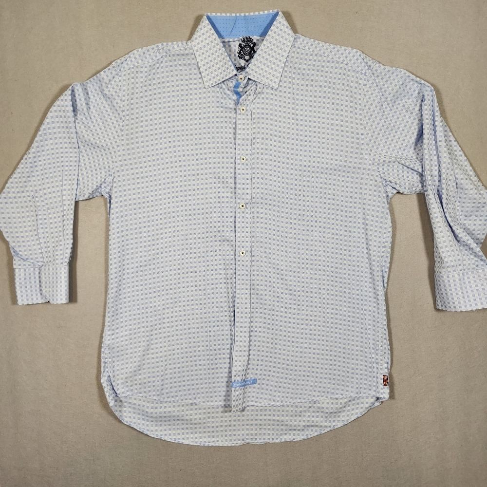 English Laundry Mens XL Blue White Geometric Print Cotton Button Down Shirt